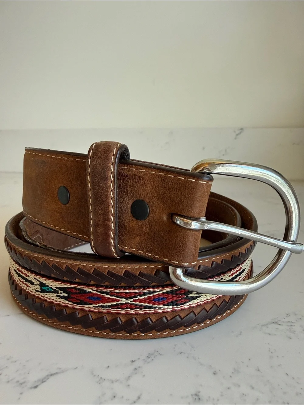 TONY LAMA MEN'S WOVEN LEATHER LACE BELT